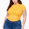 Ambiance Plus Size Floral Lace Top - Mustard