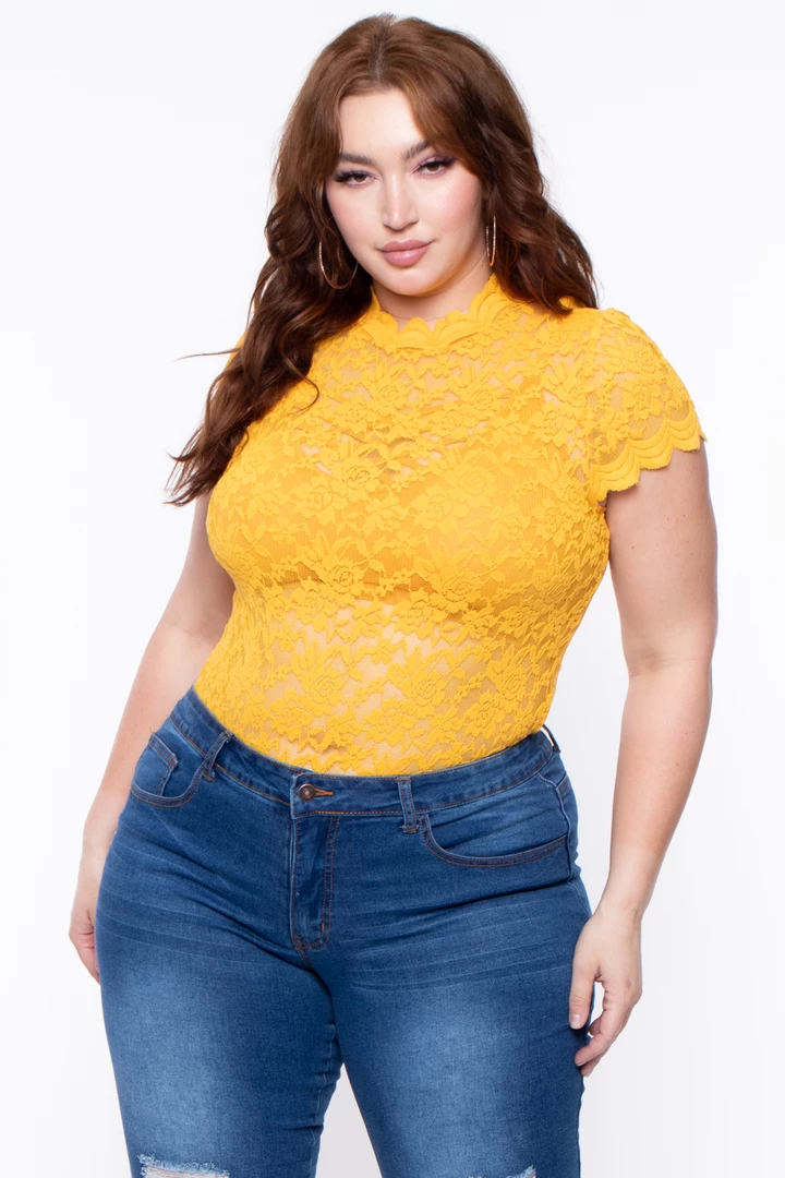Ambiance Plus Size Floral Lace Top - Mustard 3 Ambiance Plus Size Floral Lace Top - Mustard