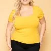Ambiance Plus Size Scoop Neck Solid Top - Mustard Tops