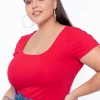 Ambiance Tops Plus Size Scoop Neck Solid Top - Red