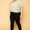 Ambiance New Arrivals Plus Size Juliana Peasant Top - Sage
