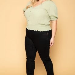 Ambiance New Arrivals Plus Size Juliana Peasant Top - Sage