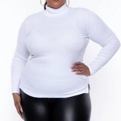 Ambiance Plus Size Ribbed Turtleneck Top - White Tops