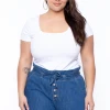 Ambiance Plus Size Scoop Neck Solid Top - White