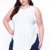 Ambiance Plus Size Sleeveless Basic Top - White Tops
