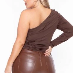 Ambiance Plus Size Avery Ruched Top- Brown