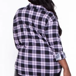 Ambiance Tops Plus Size Blake Button Top- Lavender