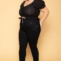 Ambiance Plus Size Brin Eyelet Top- Black New Arrivals
