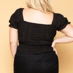 Ambiance Plus Size Brin Eyelet Top- Black New Arrivals