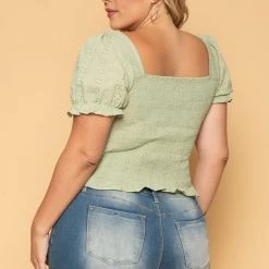 Ambiance New Arrivals Plus Size Brin Eyelet Top- Sage