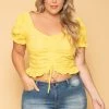 Ambiance New Arrivals Plus Size Brin Eyelet Top- Yellow