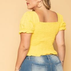 Ambiance New Arrivals Plus Size Brin Eyelet Top- Yellow