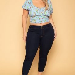 Ambiance Plus Size Cassia Floral Top - Blue