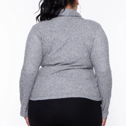 Ambiance Tops Plus Size Cowl Collar Long Sleeve Top - Heather Grey