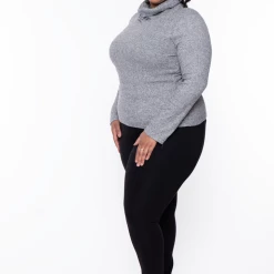 Ambiance Tops Plus Size Cowl Collar Long Sleeve Top - Heather Grey