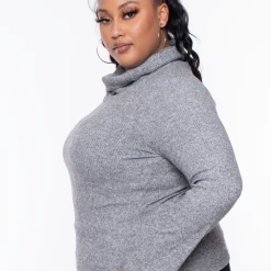 Ambiance Tops Plus Size Cowl Collar Long Sleeve Top - Heather Grey