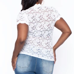 Ambiance Tops Plus Size Floral Lace Top - Off White
