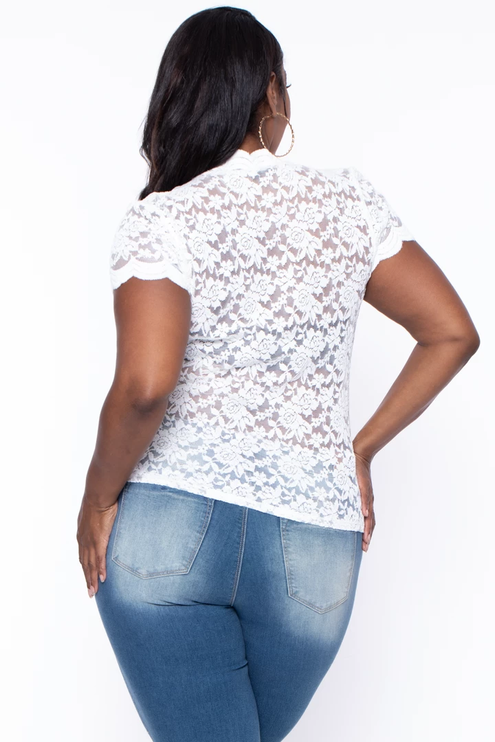 Ambiance Tops Plus Size Floral Lace Top - Off White 4 Ambiance Tops Plus Size Floral Lace Top - Off White