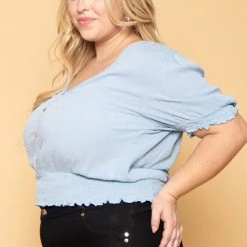 Ambiance Plus Size Juliana Peasant Top - Blue