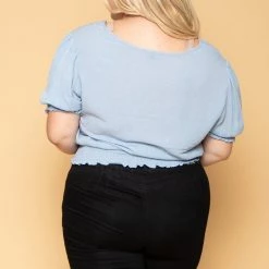 Ambiance Plus Size Juliana Peasant Top - Blue