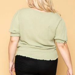 Ambiance New Arrivals Plus Size Juliana Peasant Top - Sage