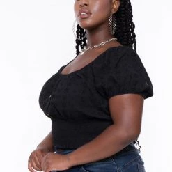 Ambiance Plus Size Lillian Eyelet Top - Black