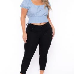 Ambiance New Arrivals Plus Size Lillian Eyelet Top - Blue