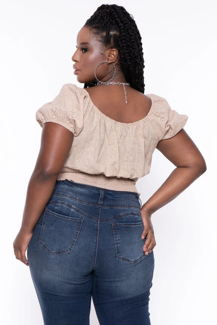 Ambiance Tops Plus Size Lillian Eyelet Top - Taupe 6 Ambiance Tops Plus Size Lillian Eyelet Top - Taupe