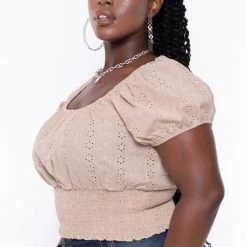 Ambiance Tops Plus Size Lillian Eyelet Top - Taupe 8 Ambiance Tops Plus Size Lillian Eyelet Top - Taupe