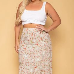 Ambiance New Arrivals Plus Size Ribbed Cropped Top - White