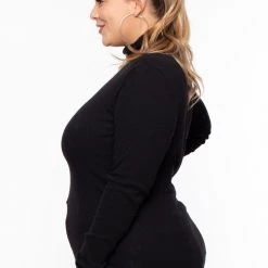 Ambiance Plus Size Ribbed Turtleneck Top - Black
