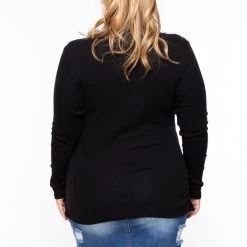 Ambiance Plus Size Ribbed Turtleneck Top - Black