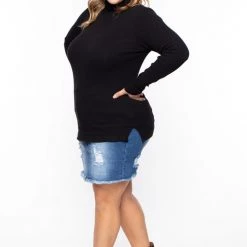 Ambiance Plus Size Ribbed Turtleneck Top - Black