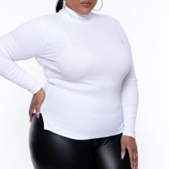 Ambiance Plus Size Ribbed Turtleneck Top - White Tops