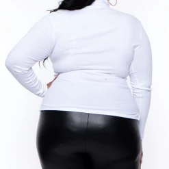 Ambiance Plus Size Ribbed Turtleneck Top - White Tops