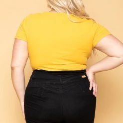 Ambiance Plus Size Scoop Neck Solid Top - Mustard Tops