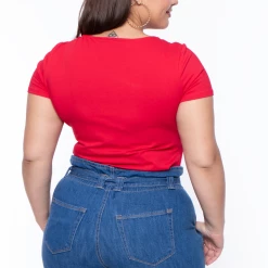 Ambiance Tops Plus Size Scoop Neck Solid Top - Red