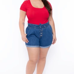Ambiance Tops Plus Size Scoop Neck Solid Top - Red
