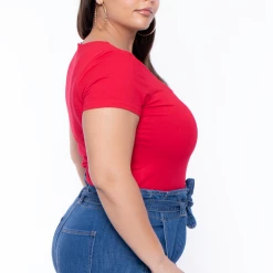 Ambiance Tops Plus Size Scoop Neck Solid Top - Red