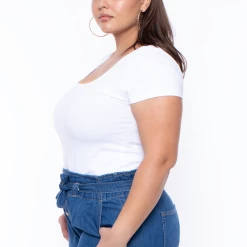 Ambiance Plus Size Scoop Neck Solid Top - White