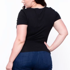 Ambiance Tops Plus Size Scoop Neck Top - Black