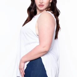 Ambiance Plus Size Sleeveless Basic Top - White Tops