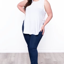 Ambiance Plus Size Sleeveless Basic Top - White Tops