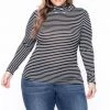 Ambiance Plus Size Striped Turtleneck Top - Black