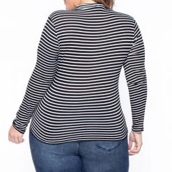 Ambiance Plus Size Striped Turtleneck Top - Black