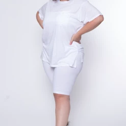 Ambiance Plus Size Tee And Biker Short Set - White