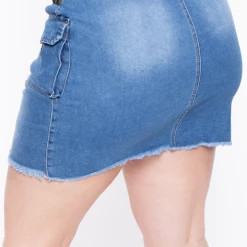 American Bazi Plus Size Plaid Tie Denim Skirt - Blue