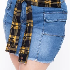 American Bazi Plus Size Plaid Tie Denim Skirt - Blue 10 American Bazi Plus Size Plaid Tie Denim Skirt - Blue
