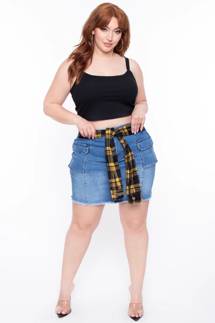 American Bazi Plus Size Plaid Tie Denim Skirt - Blue 7 American Bazi Plus Size Plaid Tie Denim Skirt - Blue