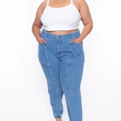 American Bazi Jeans Plus Size High Waist Denim Jogger - Blue